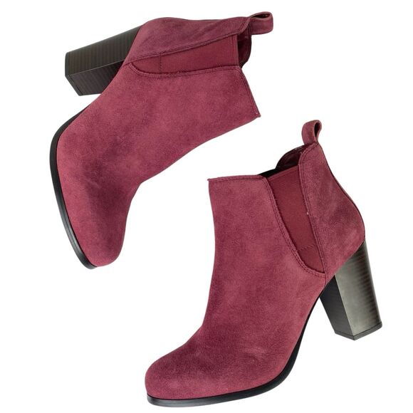 Michael Kors Leather Suede Boots Women Sz 8 Ankle Boots Block Heel Red Wine NEW - Picture 2 of 9